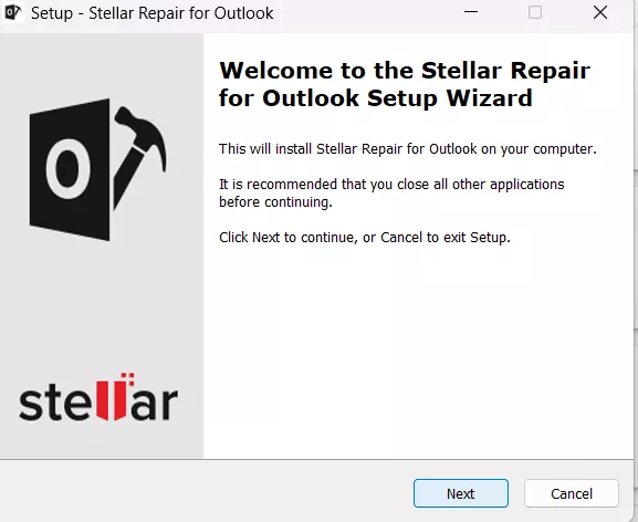 Installation wizard for the Stellar Repair for Outlook service