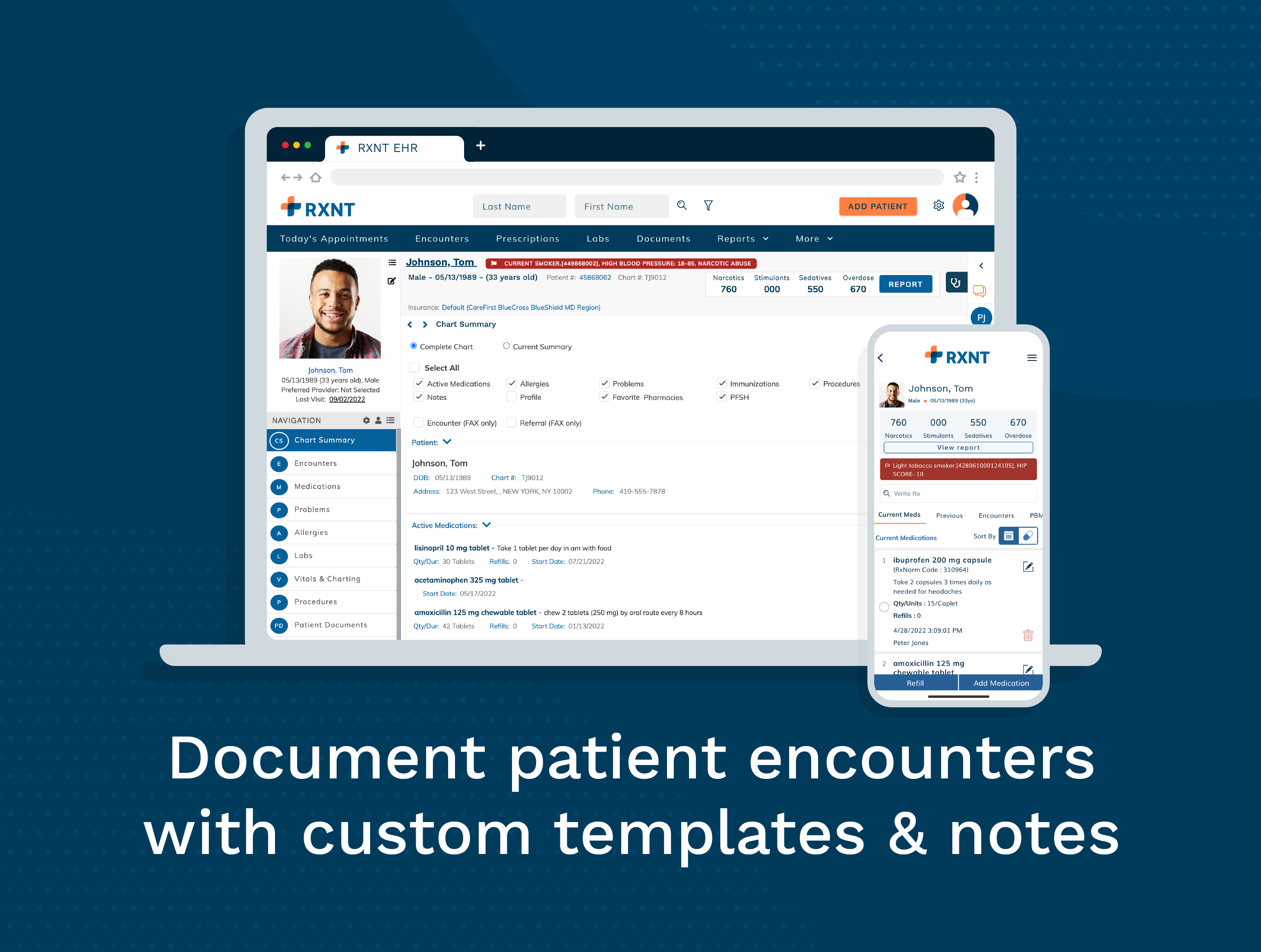 RXNT Electronic Health Records (EHR/EMR) Software. Manage your patient's complete health information, with custom encounters, notes & forms, past medications, allergies, labs, and more. Available for desktop, tablet, & mobile (iOS & Android).