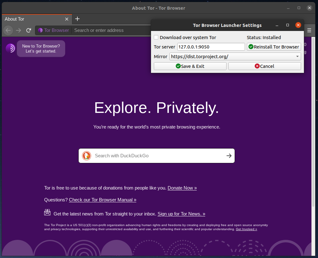 Tor Browser Launcher screenshot