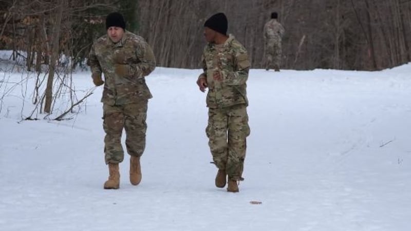 Soldiers' run during Tuesday's 'Sustainer of The Quarter' competition on Fort Drum.