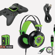 Headset, cords, docking station and more.