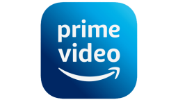 Prime Video logo in blue box with sweeping arrow below it