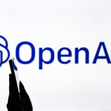 A face in profile in front of the OpenAI logo.