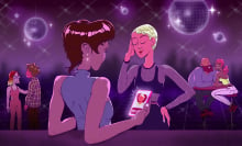 illustration of two women meeting at a bar