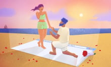 illustration of man proposing to woman