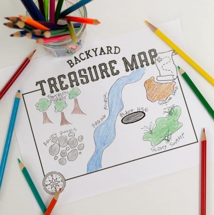 a treasure hunt map shows backyard landmarks and is displayed with colored pencils the project is a good housekeeping pick for best activities for kids
