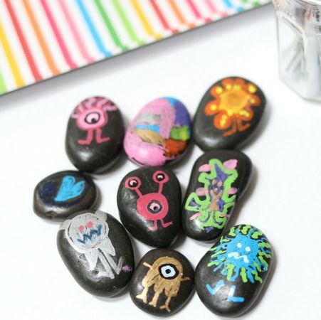 worry monsters painted onto smooth stones