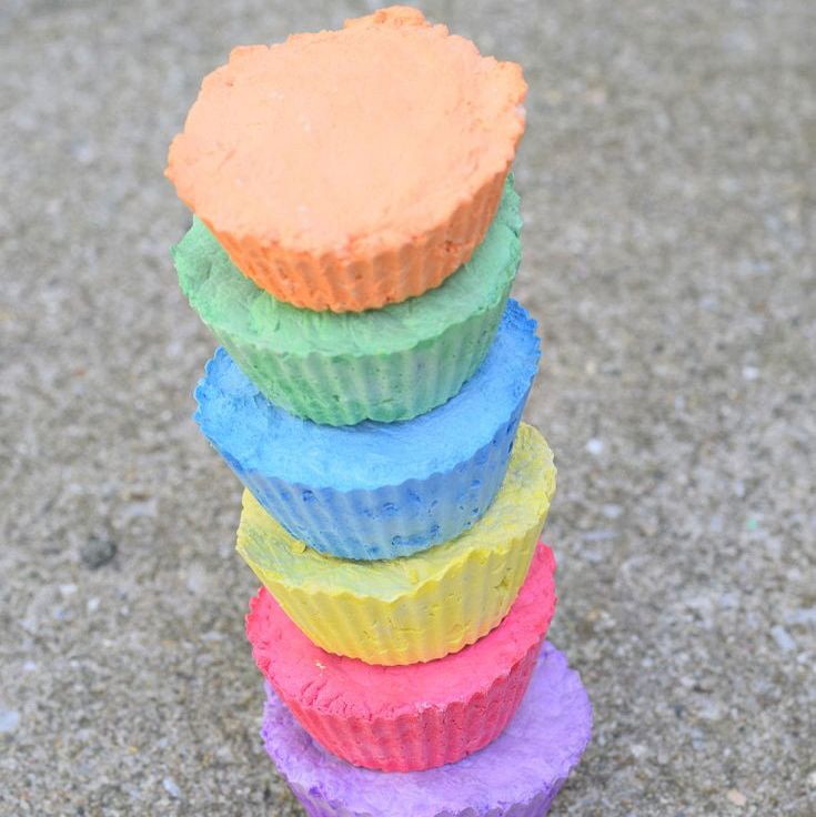 a stack of diy sidewalk chalk in different colors