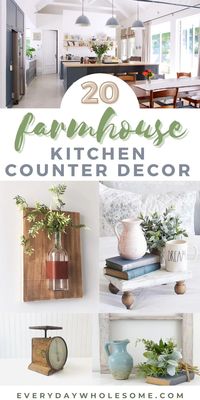 20 Farmhouse & Rustic Kitchen Counter Decor Ideas - modern Decorative Trays & Bar Stools & vases