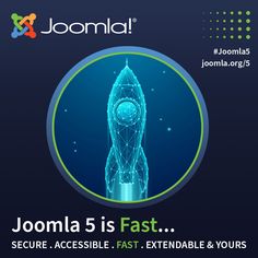 an ad for joomila is fast, which features a stylized image of a rocket ship