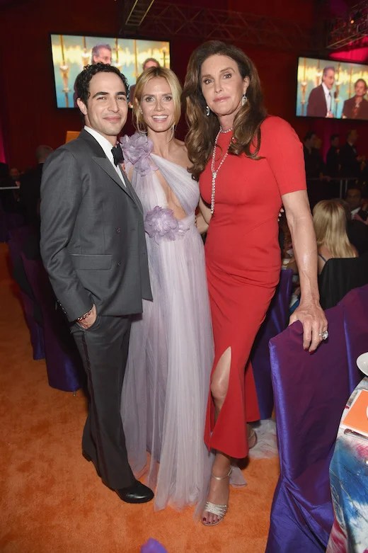 WEST HOLLYWOOD, CA - FEBRUARY 28: (L-R) Fashion designer Zac Posen, model Heidi Klum and tv personality Caitlyn Jenner attend the 24th Annual Elton John AIDS Foundation's Oscar Viewing Party at The City of West Hollywood Park on February 28, 2016 in West Hollywood, California. (Photo by Jamie McCarthy/Getty Images for EJAF) *** Local Caption *** Caitlyn Jenner;Heidi Klum;Zac Posen