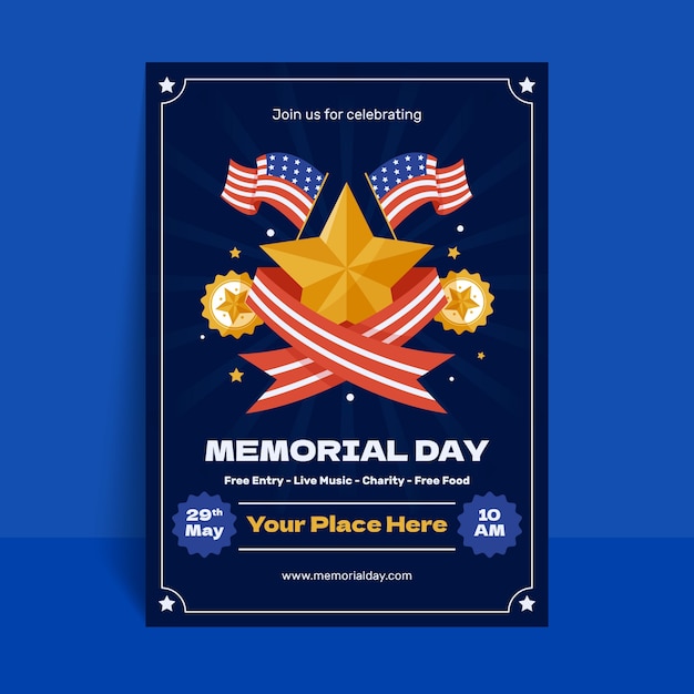 Flat vertical poster template for usa memorial day holiday