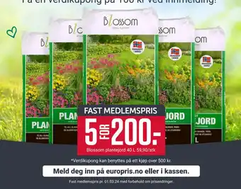 Europris Blossom plantejord 40 L tilbud