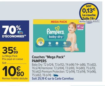 Carrefour Couches "Mega Pack" PAMPERS offre