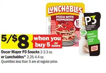 Meijer Oscar Mayer P3 Snacks 2-2.3 oz. or Lunchables* 2.25-4.4 oz offer