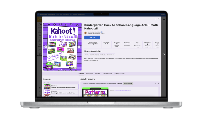 An illustration of a laptop displaying the details about a kahoot live game