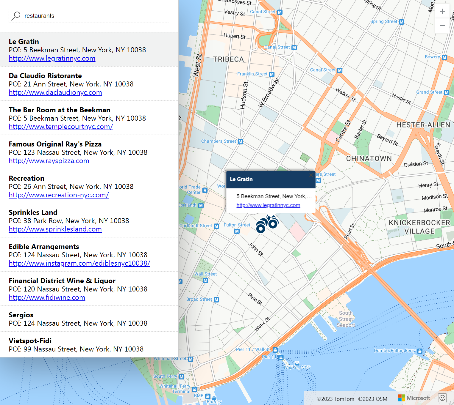 Screenshot showing the interactive map search web application.