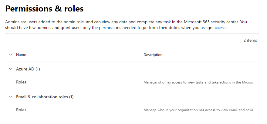 The Permissions & roles page in the Microsoft Defender portal