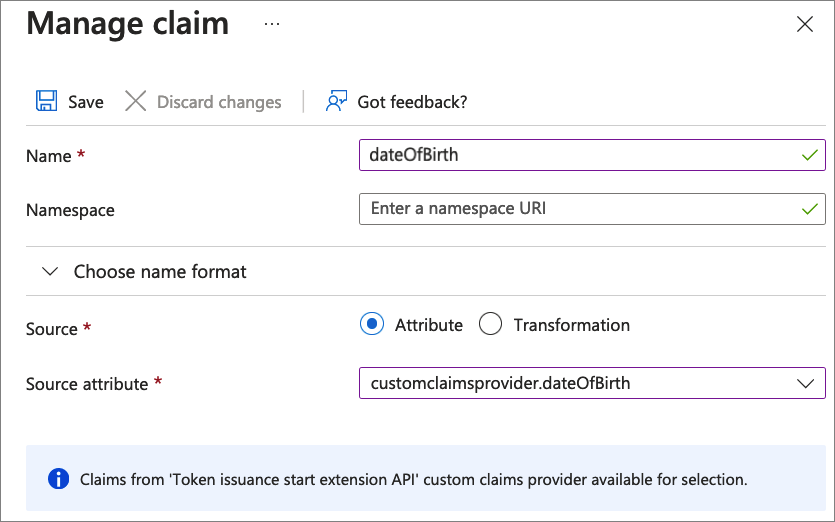 Screenshot that shows how to add a claim mapping to your app.