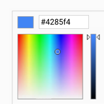 The custom color gradient picker displays the hex of the selected color, #4285f4.