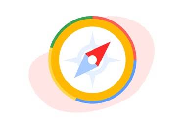 Ilustracja kompasu w kolorach Google.