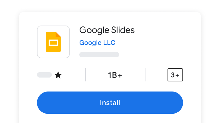 Google スライド アプリの下に青い [インストール] ボタンが表示されているポップアップ ウィンドウ。