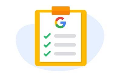 En illustrasjon av den runde G-logoen til Google inne i en gul ramme
