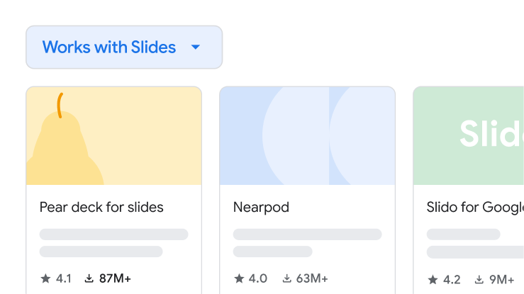 Google スライド用アドオンの Pear Deck、Nearpod、Slido。