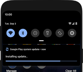 Systemuppdatering via Google Play pågår