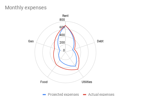 Radar chart showing monthly expenses