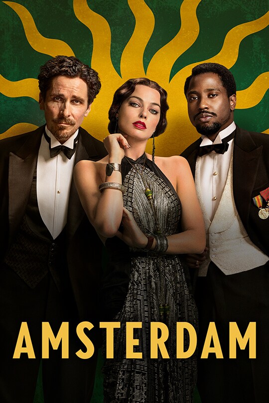 Christian Bale, Margot Robbie, and John David Washington | Amsterdam | movie poster