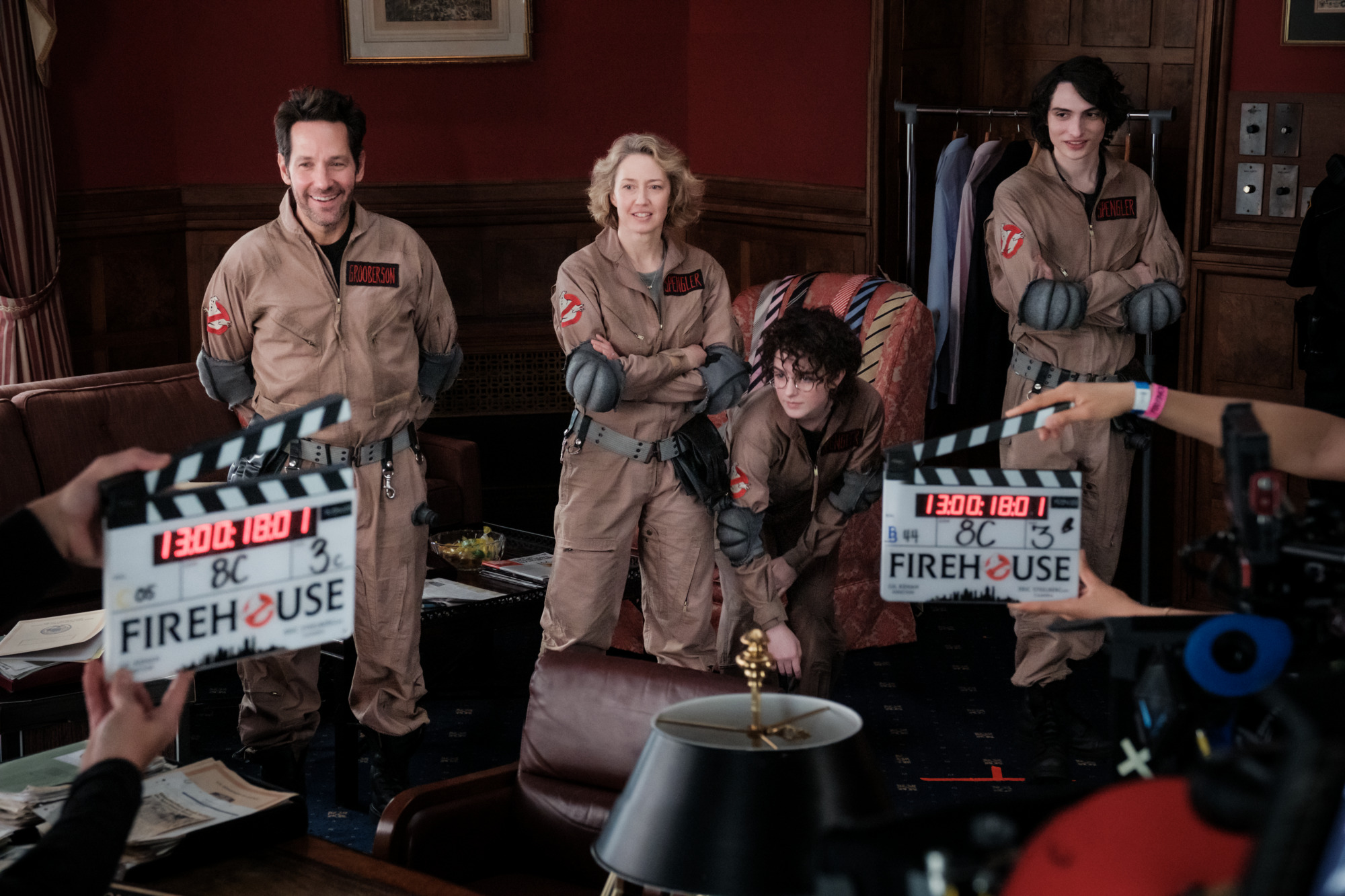 Paul Rudd, Carrie Coon, Mckenna Grace, and Finn Wolfhard in Ghostbusters: Frozen Empire (2024)