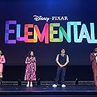 Denise Ream, Peter Sohn, Leah Lewis, and Mamoudou Athie at an event for Elemental (2023)