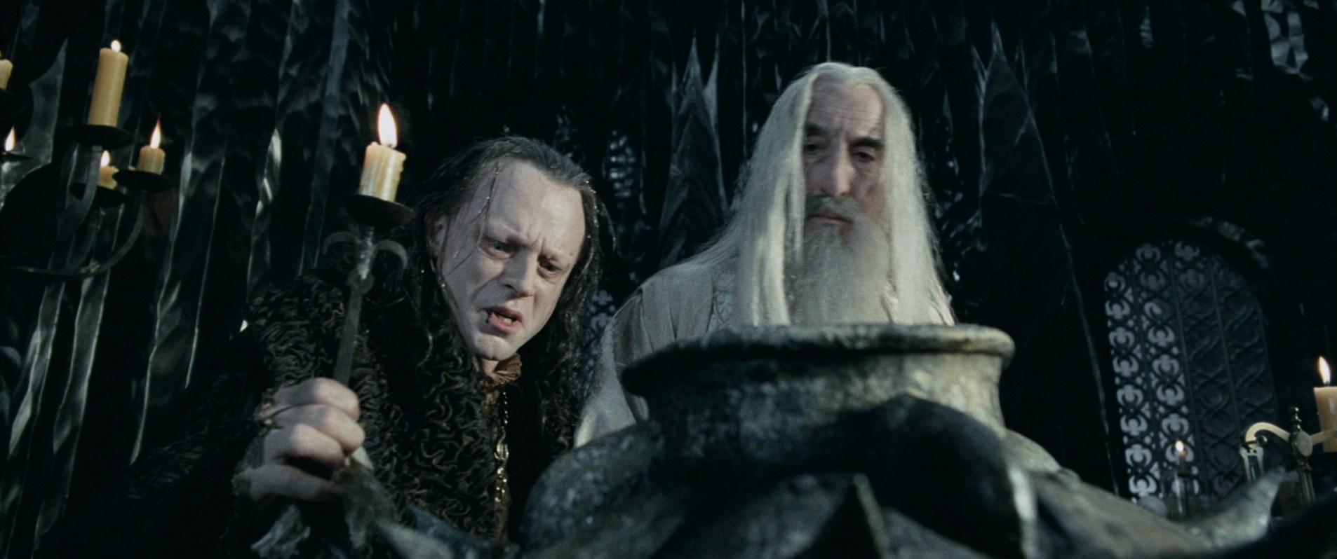 Brad Dourif and Christopher Lee in The Lord of the Rings: The Two Towers (2002)