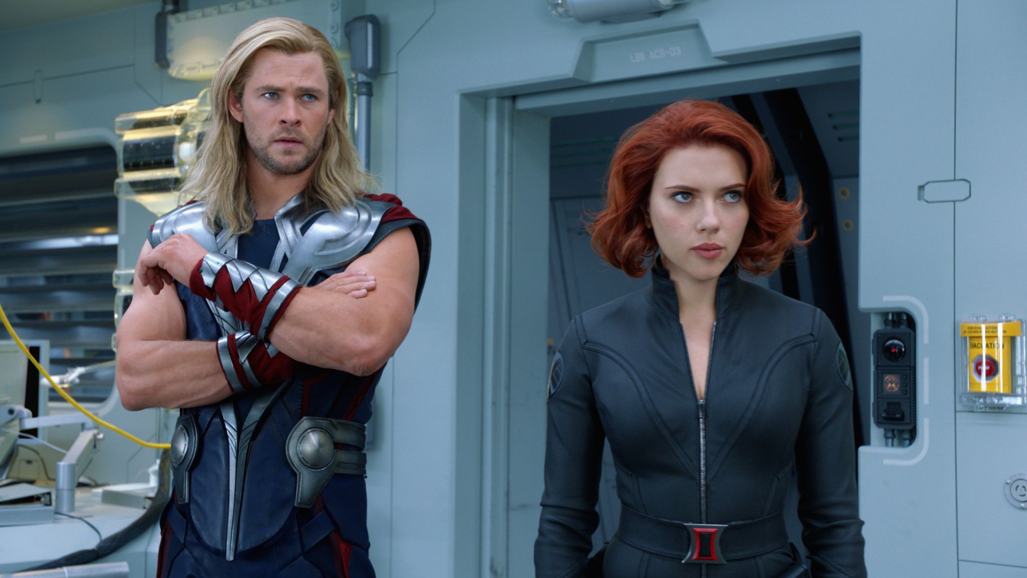 Scarlett Johansson and Chris Hemsworth in The Avengers (2012)