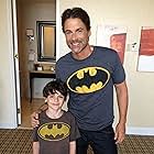 Zachary Rifkin with Rob Lowe on the set of Beautiful and Twisted.