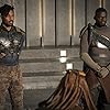 Connie Chiume, Michael B. Jordan, and Daniel Kaluuya in Black Panther (2018)