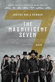 Ethan Hawke, Denzel Washington, Vincent D'Onofrio, Lee Byung-hun, Chris Pratt, Manuel Garcia-Rulfo, and Martin Sensmeier in The Magnificent Seven (2016)