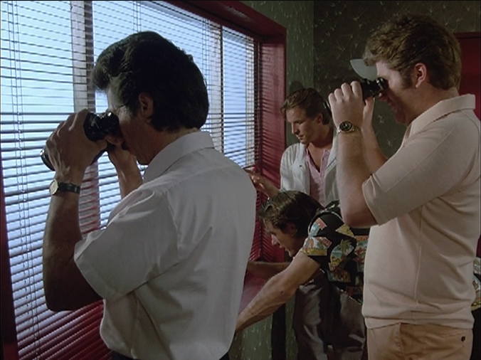 Don Johnson, Edward James Olmos, John Diehl, and Michael Talbott in Miami Vice (1984)