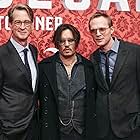Johnny Depp, Paul Bettany, and David Koepp at an event for Mortdecai (2015)
