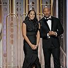 Dwayne Johnson and Simone Alexandra Johnson at an event for 75th Golden Globe Awards (2018)