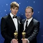Oscar® Winners Dustin Lance Black (left) and Simon Beaufoy backstage during the live ABC Telecast of the 81st Annual Academy Awards® from the Kodak Theatre, in Hollywood, CA Sunday, February 22, 2009.
