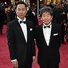 Isao Takahata and Yoshiaki Nishimura at an event for The Oscars (2015)