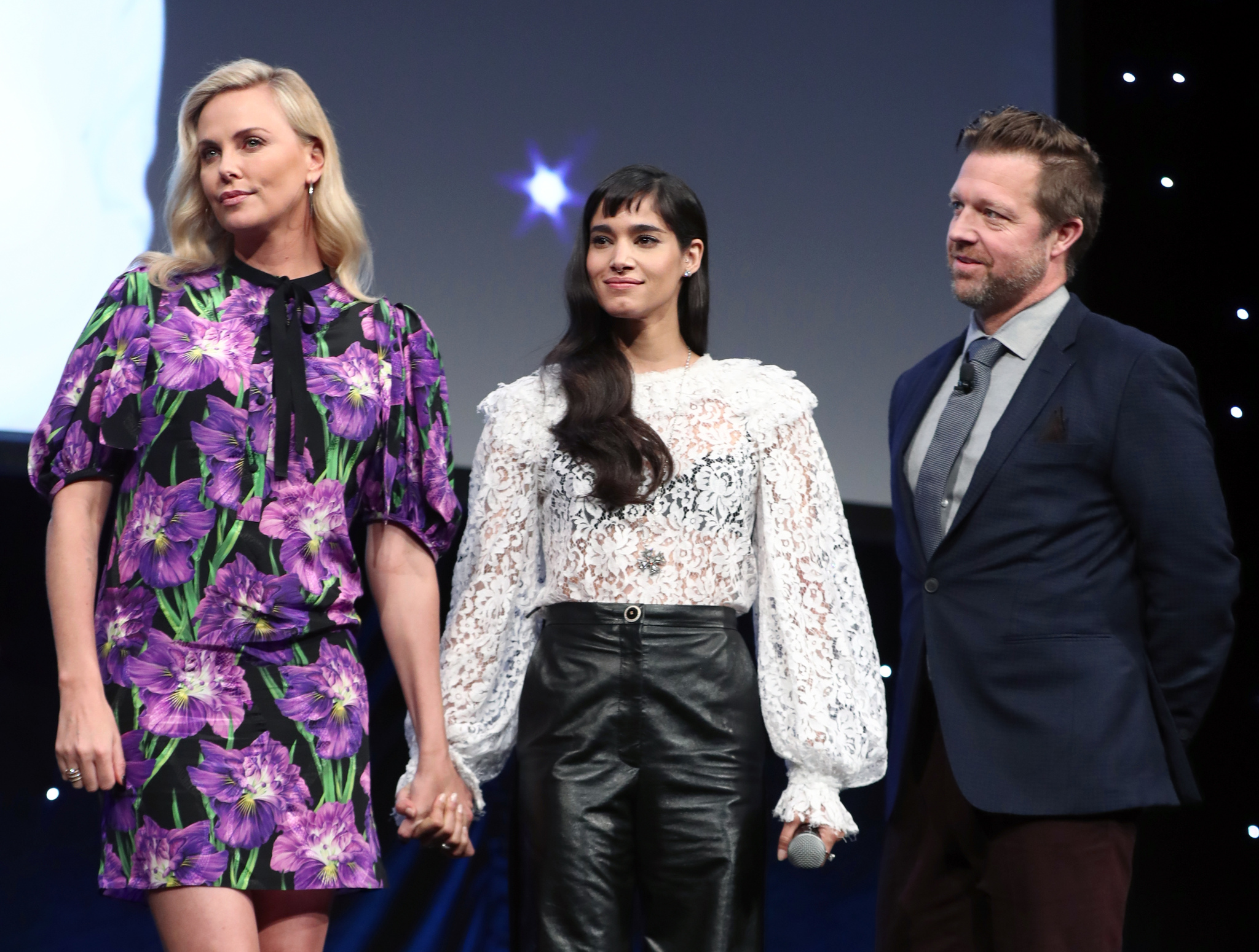 Charlize Theron, David Leitch, and Sofia Boutella at an event for Atomic Blonde (2017)