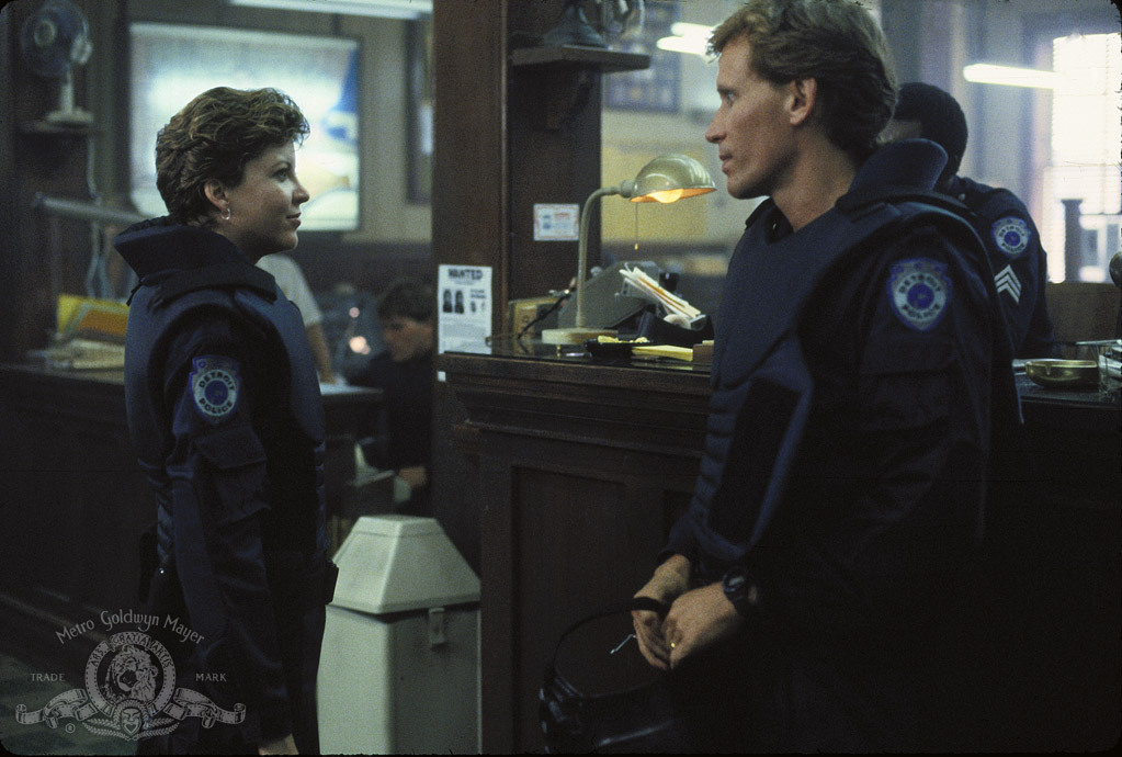 Nancy Allen and Peter Weller in RoboCop (1987)