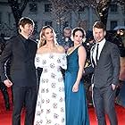Michiel Huisman, Glen Powell, Jessica Brown Findlay, and Lily James at an event for The Guernsey Literary and Potato Peel Pie Society (2018)