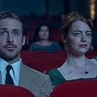 Ryan Gosling, Emma Stone, and Ellie Meowery in La La Land (2016)