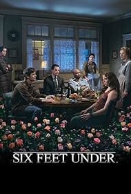 Lauren Ambrose, Freddy Rodríguez, Frances Conroy, Rachel Griffiths, Michael C. Hall, Peter Krause, and Mathew St. Patrick in Six Feet Under (2001)