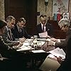 Nigel Hawthorne, Paul Eddington, Derek Fowlds, Ian Lavender, John Pennington, and Rosemary Williams in Yes Minister (1980)
