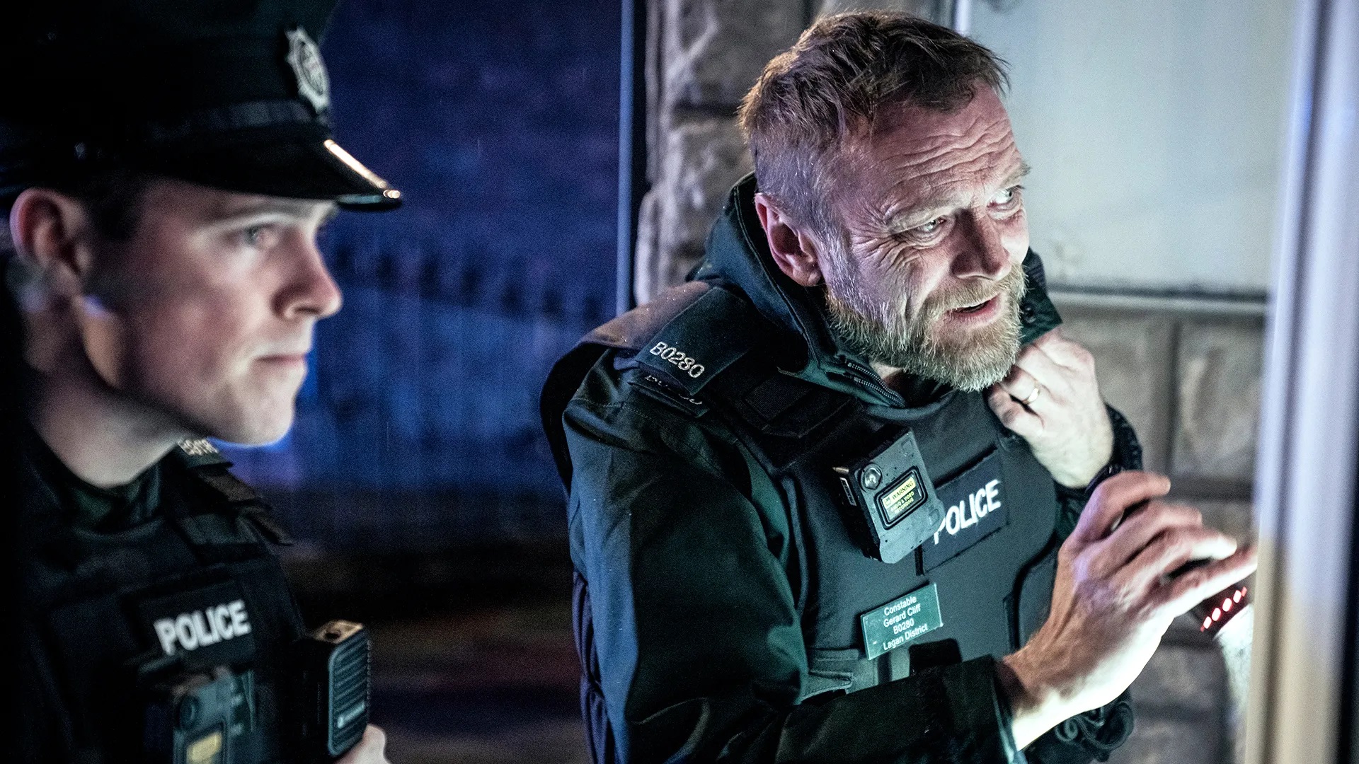 Richard Dormer and Nathan Braniff in Blue Lights (2023)